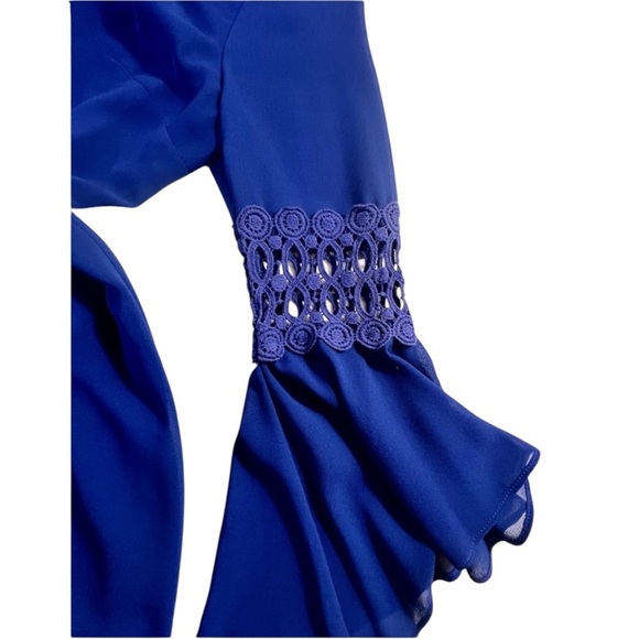 By and By cobalt blue dress, bell sleeves and crochet detailing, Size Medium - Picture 6 of 11